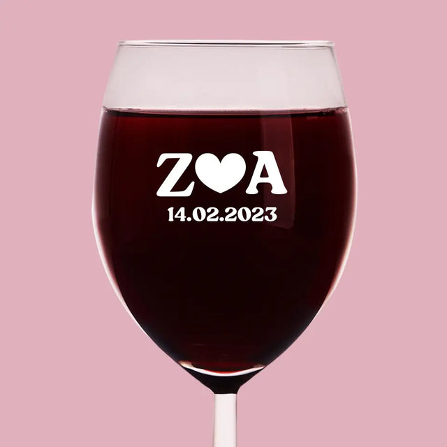 Monogram: Miłosne Inicjały z Datą - Kieliszek Do Wina