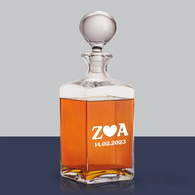 Monogram: Miłosne Inicjały z Datą - Karafka Do Whisky z Grawerem