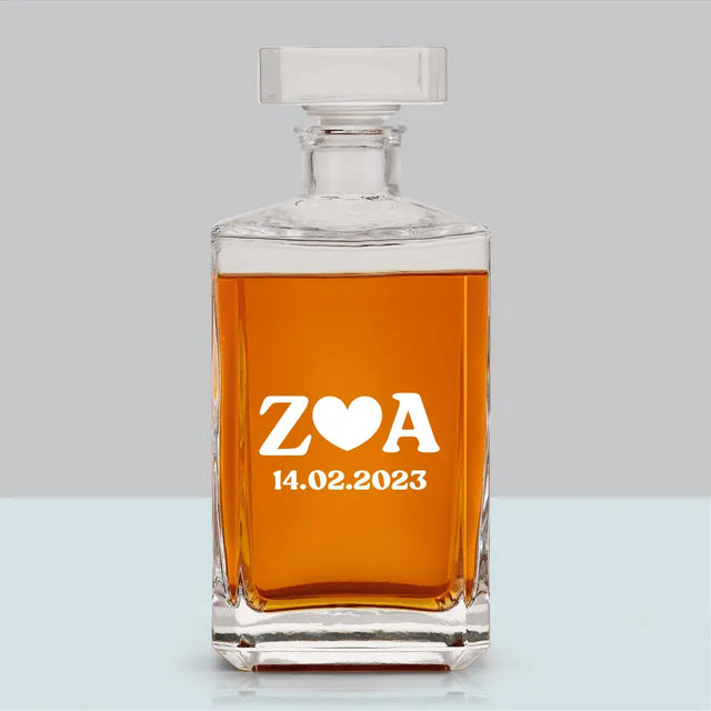 Monogram: Miłosne Inicjały z Datą - Karafka Do Whisky z Grawerem