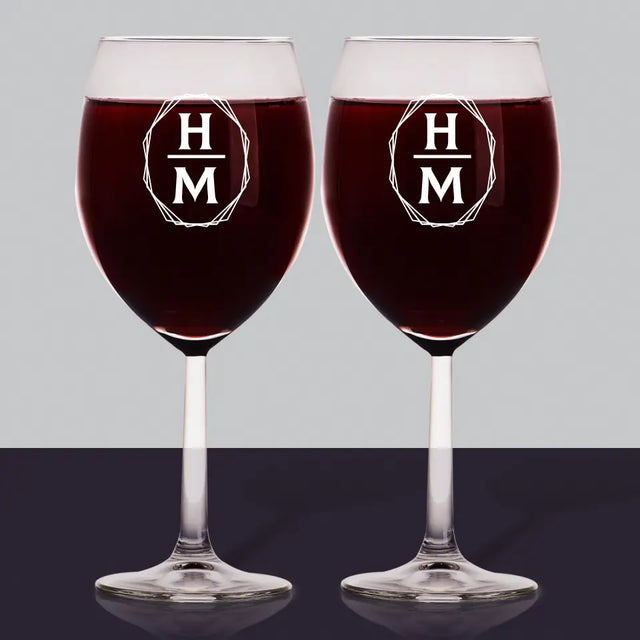 Monogram: Inicjały w Ramce - Zestaw Kieliszków Do Wina