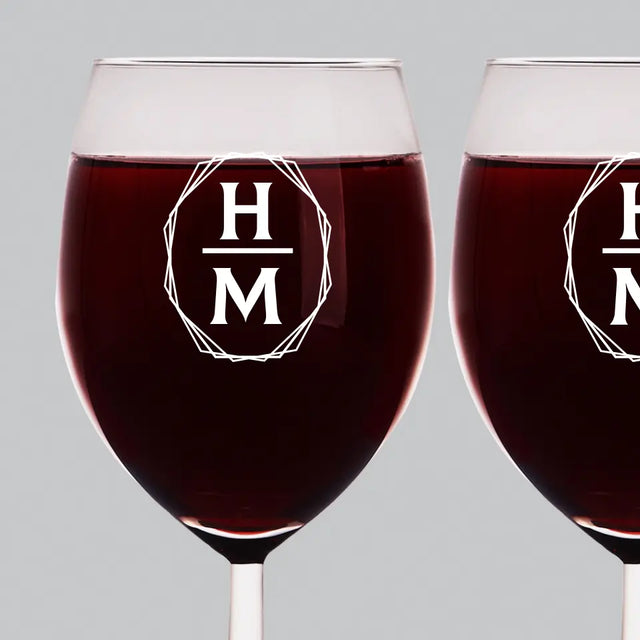 Monogram: Inicjały w Ramce - Zestaw Kieliszków Do Wina