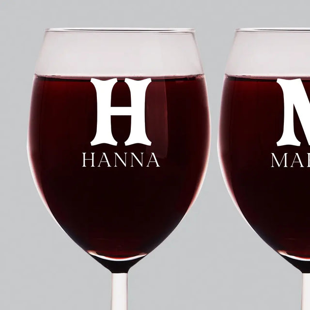 Monogram: Inicjały Imiona Retro - Zestaw Kieliszków Do Wina