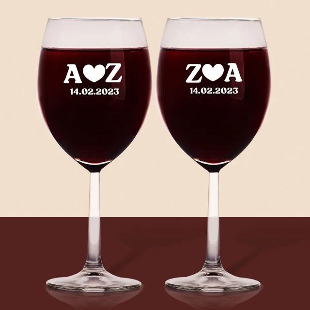 Monogram: Miłosne Inicjały z Datą - Zestaw Kieliszków Do Wina