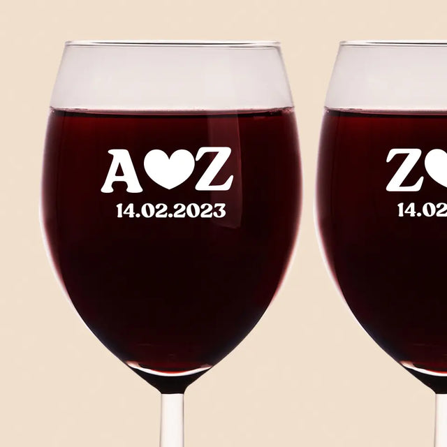 Monogram: Miłosne Inicjały z Datą - Zestaw Kieliszków Do Wina