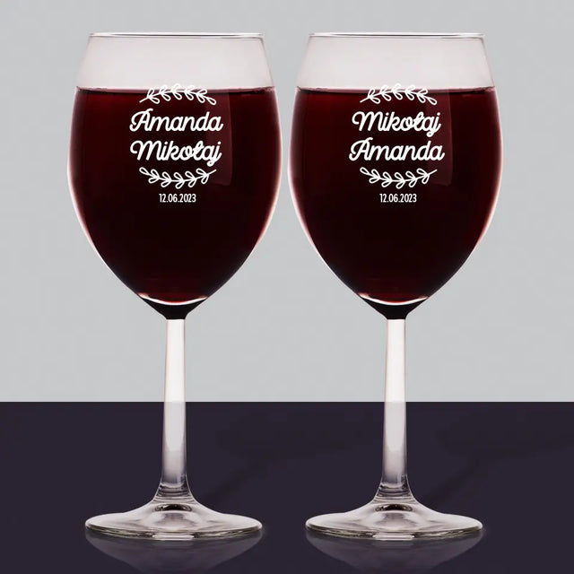 Monogram: Imiona Listki - Zestaw Kieliszków Do Wina