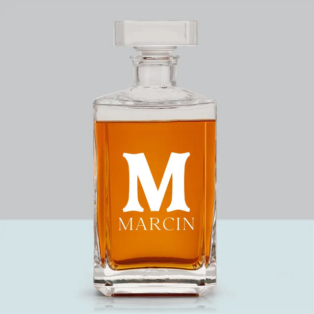 Monogram: Inicjał Imię Retro - Karafka Do Whisky z Grawerem