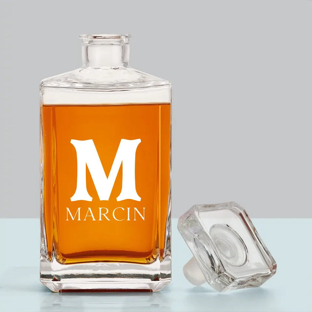 Monogram: Inicjał Imię Retro - Karafka Do Whisky z Grawerem