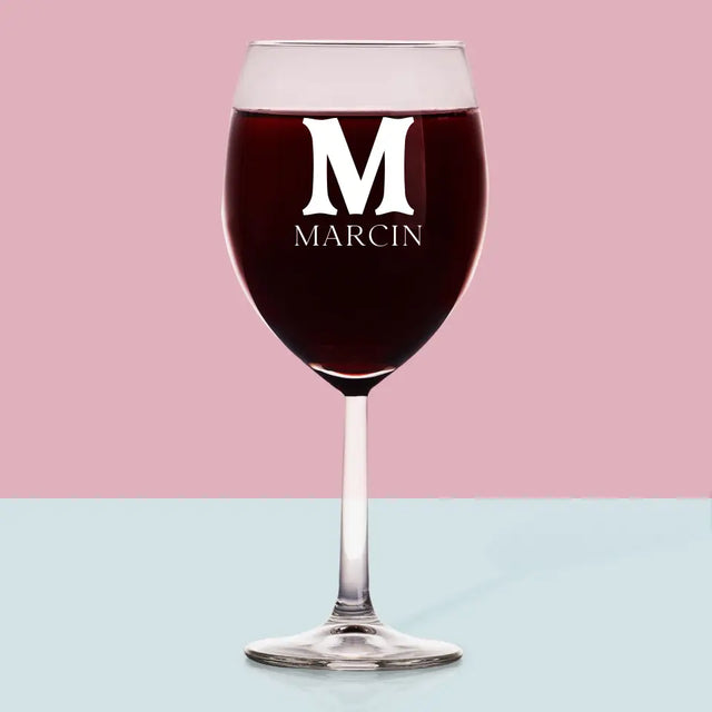 Monogram: Inicjał Imię Retro - Kieliszek Do Wina