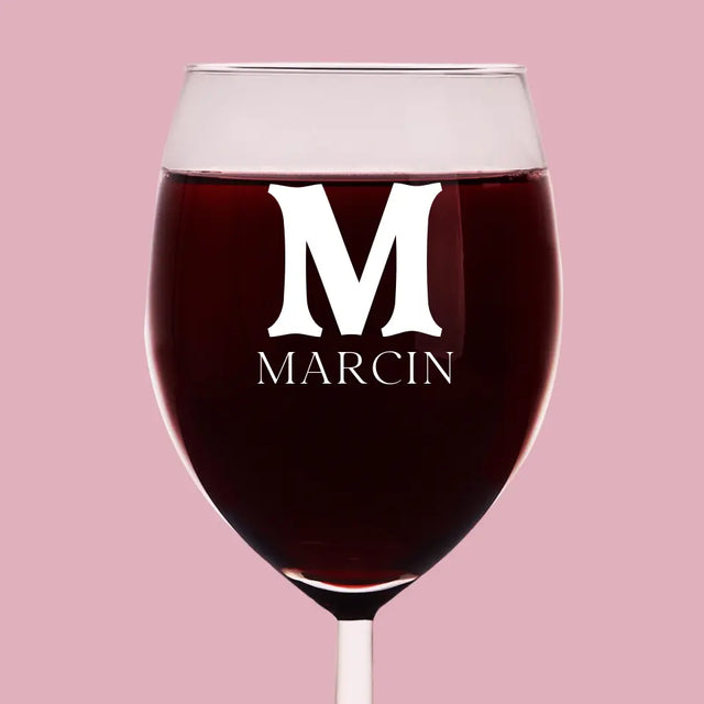 Monogram: Inicjał Imię Retro - Kieliszek Do Wina