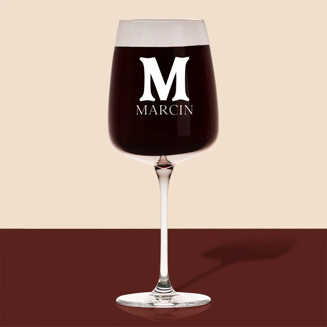 Monogram: Inicjał Imię Retro - Kieliszek Do Wina