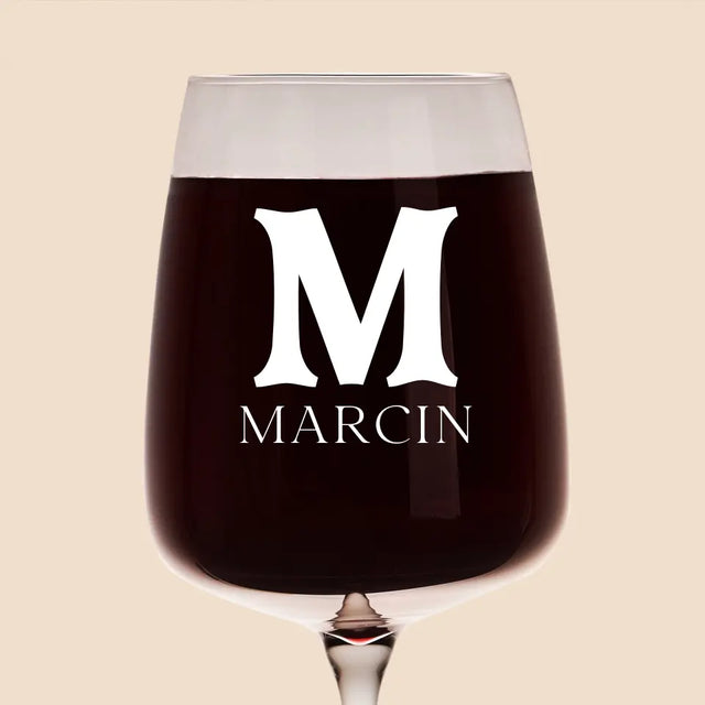 Monogram: Inicjał Imię Retro - Kieliszek Do Wina