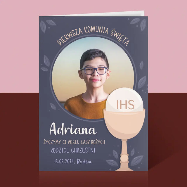 Zdjęcie i Podpis: Pierwsza Komunia Święta - Kartka z Życzeniami