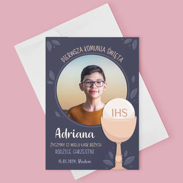 Zdjęcie i Podpis: Pierwsza Komunia Święta - Kartka z Życzeniami