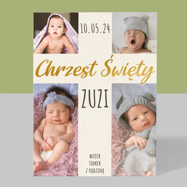 Fotokolaż: Chrzest Święty Krzyż - Wydruk Na Drewnie