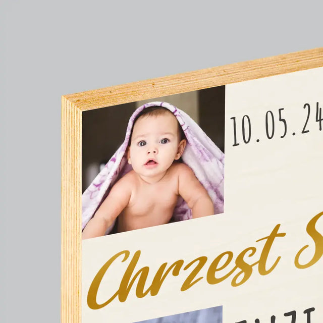 Fotokolaż: Chrzest Święty Krzyż - Wydruk Na Drewnie