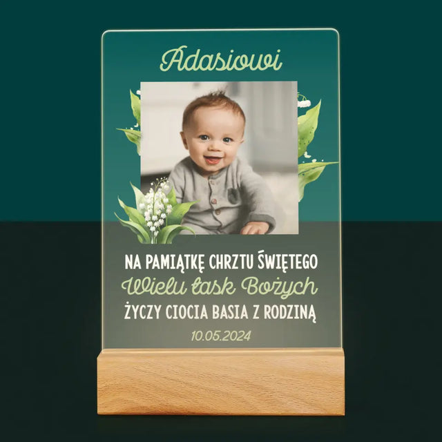 Zdjęcie i Podpis: Pamiątka Chrztu Konwalie - Wydruk Na Szkle Akrylowym