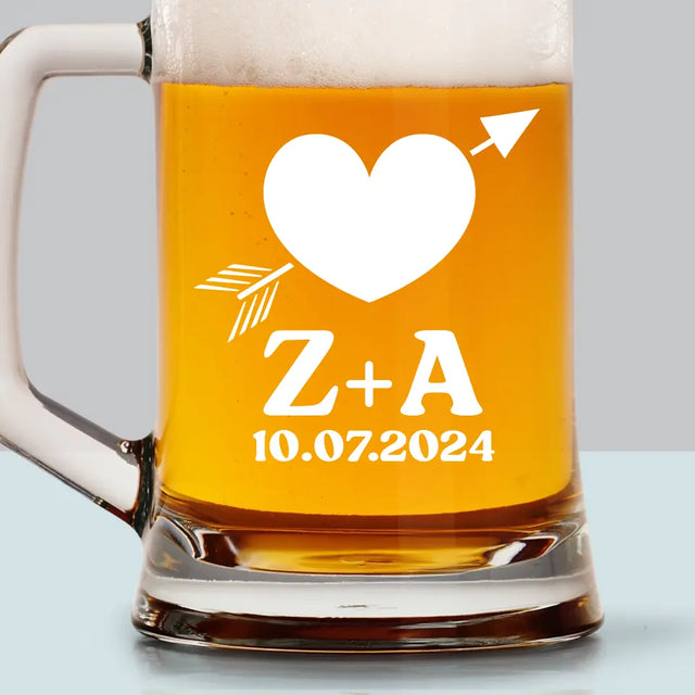 Monogram: Inicjały Serce Ze Strzałą - Kufel Do Piwa