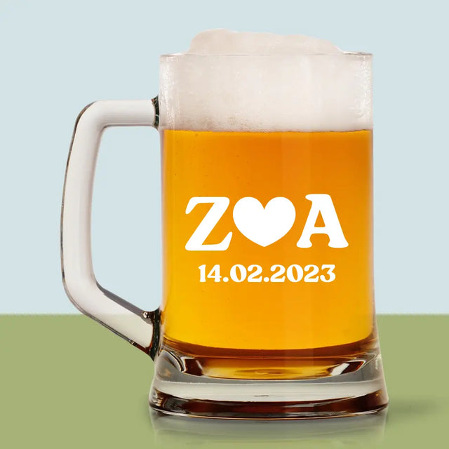 Monogram: Miłosne Inicjały z Datą - Kufel Do Piwa
