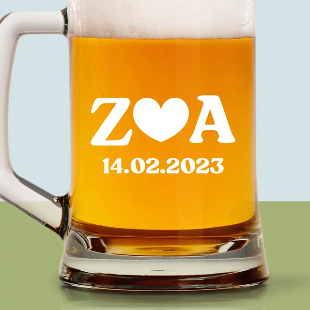 Monogram: Miłosne Inicjały z Datą - Kufel Do Piwa