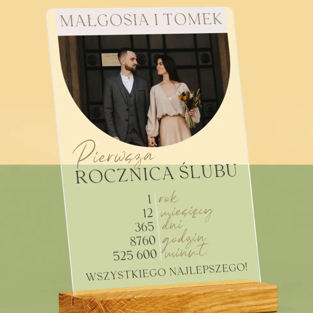 Zdjęcie I Podpis: Pierwsza Rocznica Ślubu - Wydruk Na Szkle Akrylowym