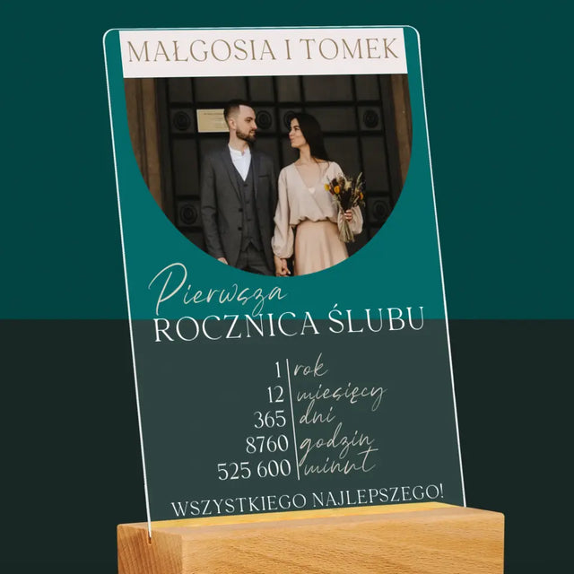 Zdjęcie I Podpis: Pierwsza Rocznica Ślubu - Wydruk Na Szkle Akrylowym