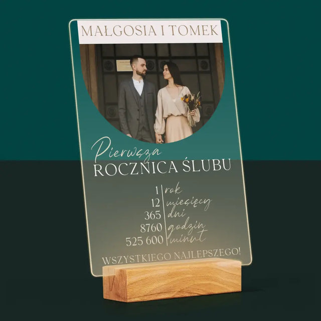Zdjęcie I Podpis: Pierwsza Rocznica Ślubu - Wydruk Na Szkle Akrylowym