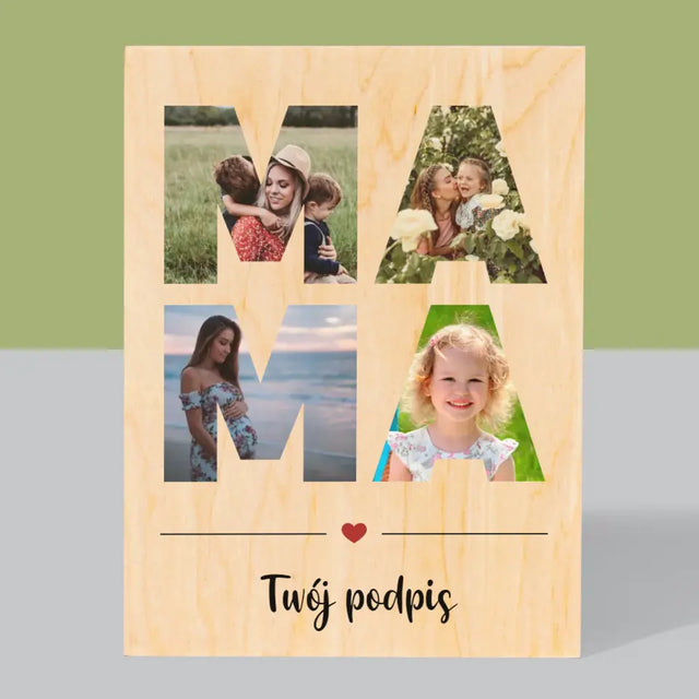 Słowo Ze Zdjęć: Mama - Wydruk Na Drewnie