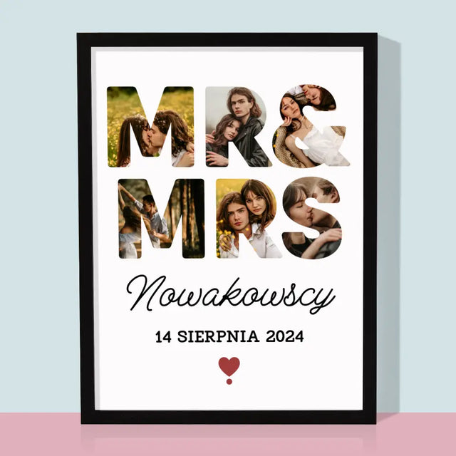 Słowo Ze Zdjęć: Mr&Mrs - Wydruk Obramowany