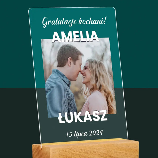 Zdjęcie i Podpis: Ślubne Gratulacje - Wydruk Na Szkle Akrylowym