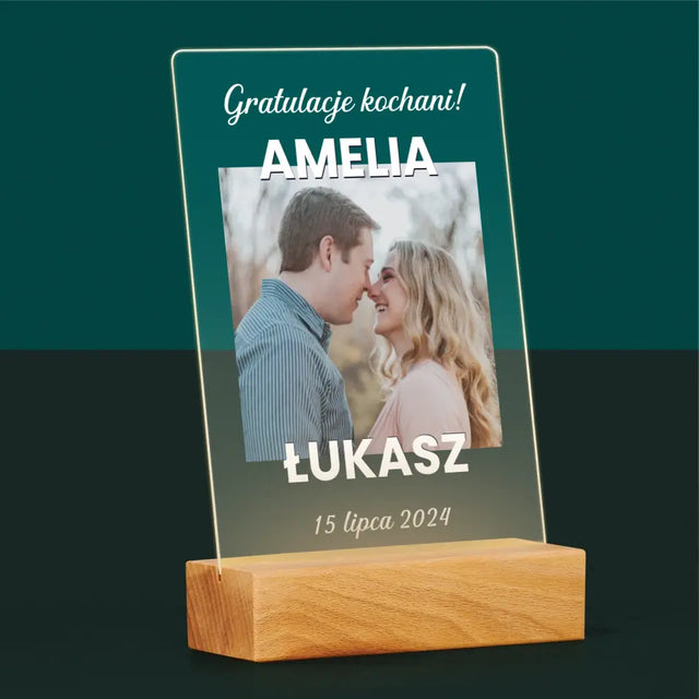 Zdjęcie i Podpis: Ślubne Gratulacje - Wydruk Na Szkle Akrylowym