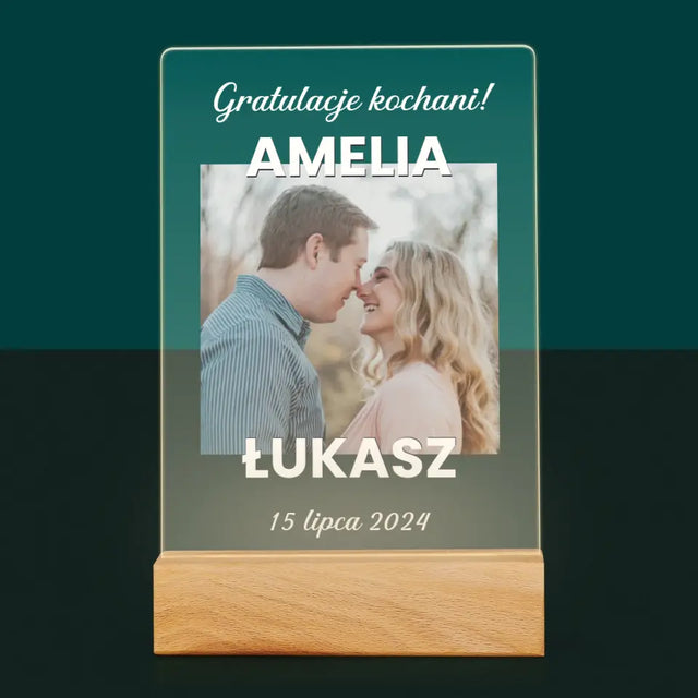 Zdjęcie i Podpis: Ślubne Gratulacje - Wydruk Na Szkle Akrylowym