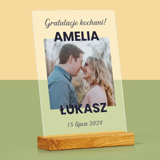 Zdjęcie i Podpis: Ślubne Gratulacje - Wydruk Na Szkle Akrylowym