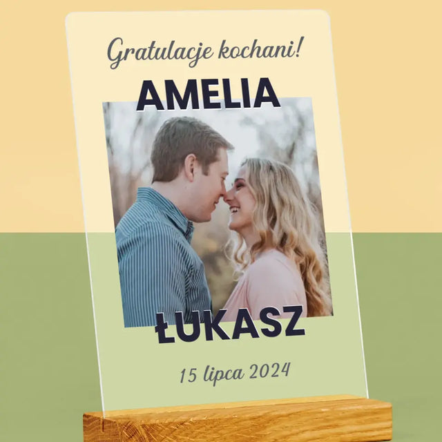 Zdjęcie i Podpis: Ślubne Gratulacje - Wydruk Na Szkle Akrylowym