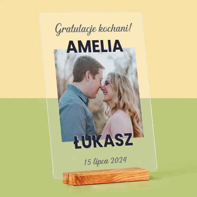 Zdjęcie i Podpis: Ślubne Gratulacje - Wydruk Na Szkle Akrylowym