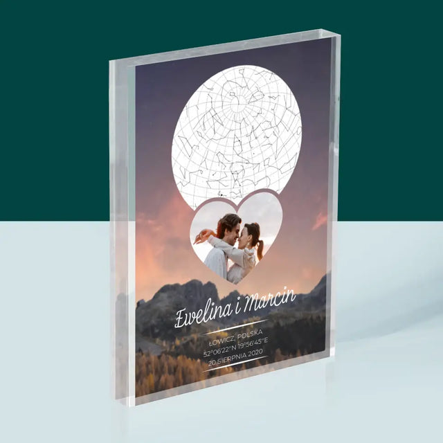 Mapa Gwiazd: Zakochana Para W Górach - Blok Akrylowy z Nadrukiem