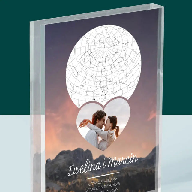 Mapa Gwiazd: Zakochana Para W Górach - Blok Akrylowy z Nadrukiem