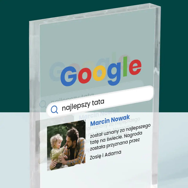 Zdjęcie i Podpis: Najlepszy Tata Wynik Google - Blok Akrylowy z Nadrukiem