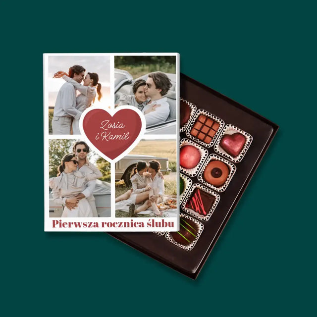 Fotokolaż: Pierwsza Rocznica Serce - Personalizowane Praliny