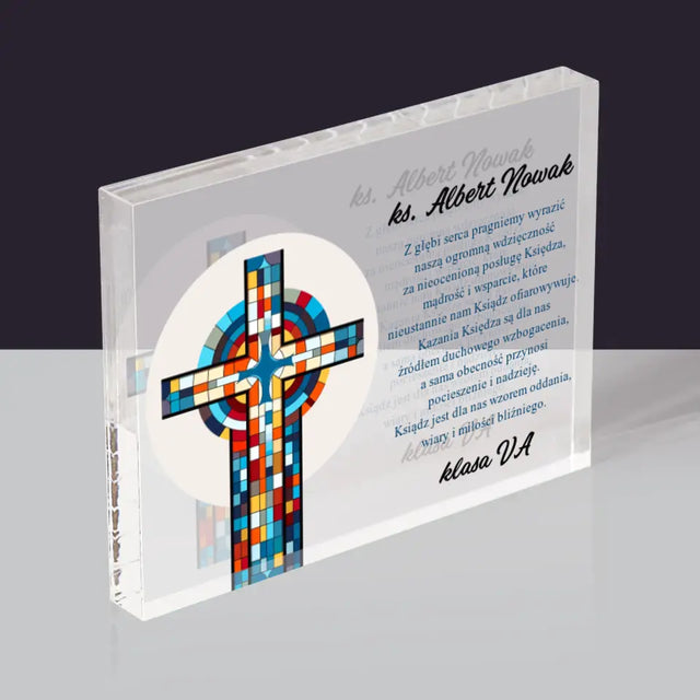 Imię i Podpis: Podziękowania Krzyż - Blok Akrylowy z Nadrukiem