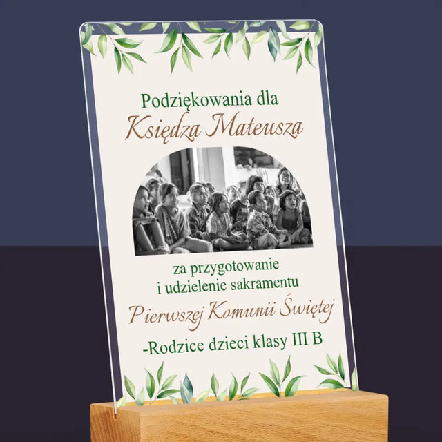 Zdjęcie i Podpis: Podziękowania Dla Księdza Komunia - Wydruk Na Szkle Akrylowym