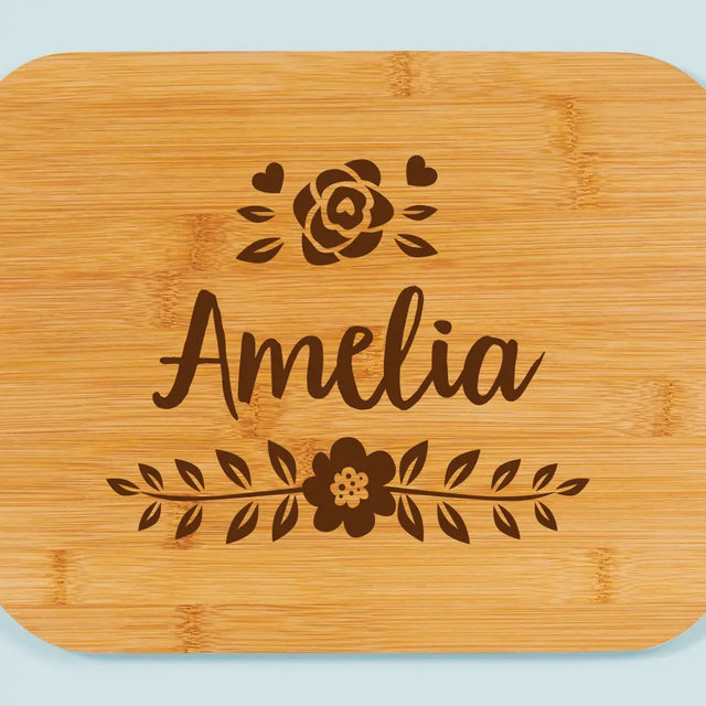 Monogram: Imię Kwiatek - Deska Kuchenna z Grawerem