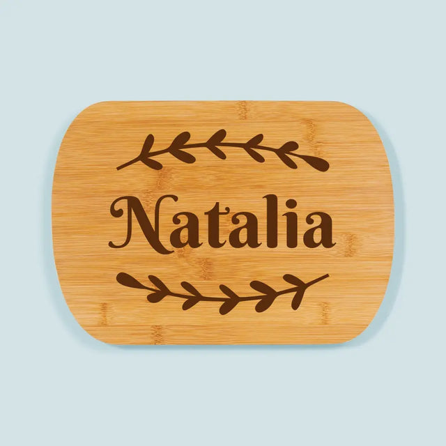 Monogram: Imię Listki - Deska Kuchenna z Grawerem