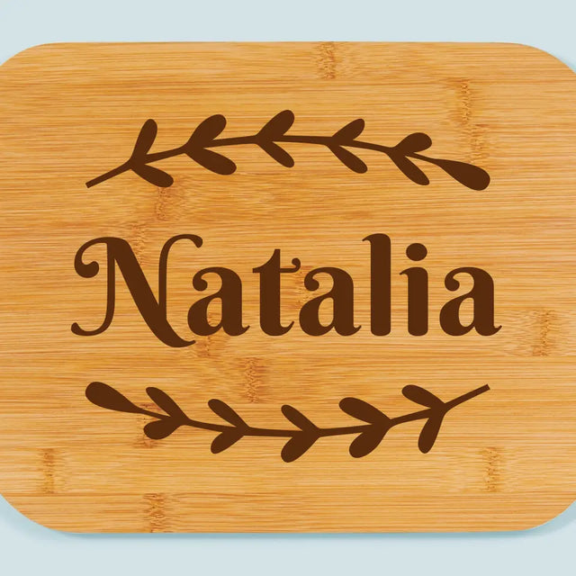 Monogram: Imię Listki - Deska Kuchenna z Grawerem