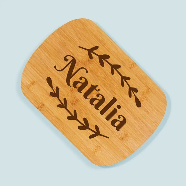 Monogram: Imię Listki - Deska Kuchenna z Grawerem