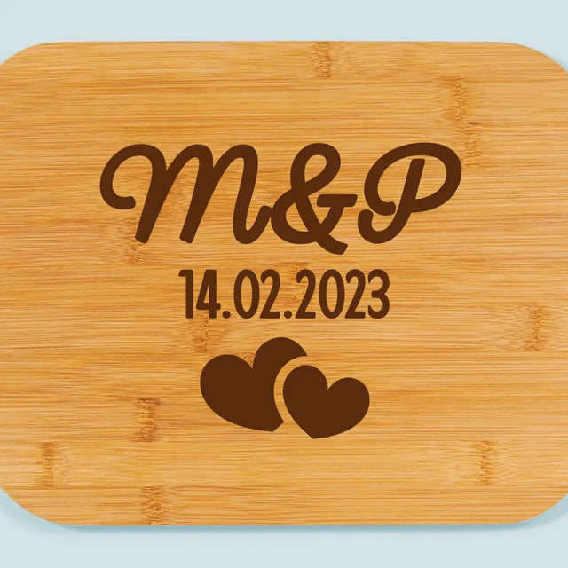 Monogram: Inicjały Serca - Deska Kuchenna z Grawerem