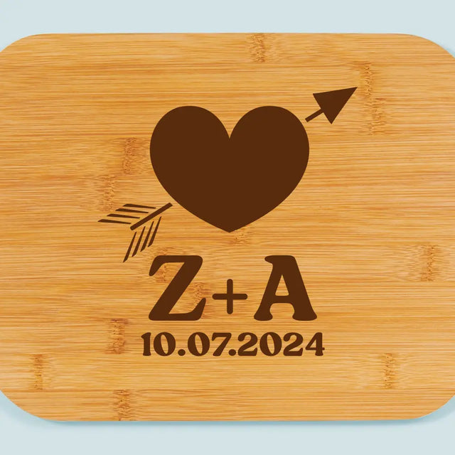 Monogram: Inicjały Serce Ze Strzałą - Deska Kuchenna z Grawerem