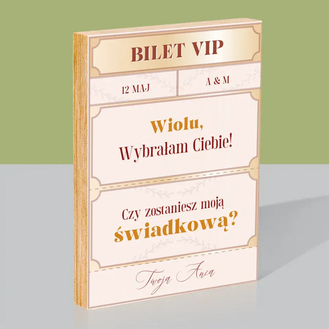 Imię i Podpis: Bilety Vip Świadkowa - Wydruk Na Drewnie
