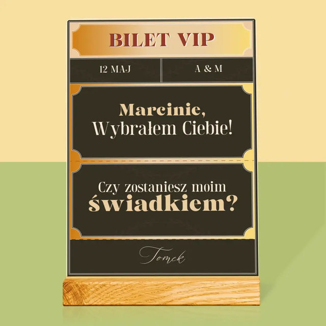 Imię i Podpis: Bilety Vip Świadek - Wydruk Na Szkle Akrylowym