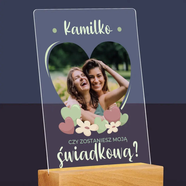 Zdjęcie i Podpis: Czy Zostaniesz Moją Świadkową Kwiaty - Wydruk Na Szkle Akrylowym