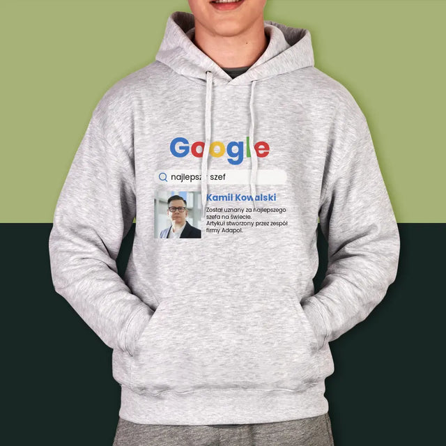 Zdjęcie i Podpis: Najlepszy Szef Wynik Google - Bluza Męska z Kapturem
